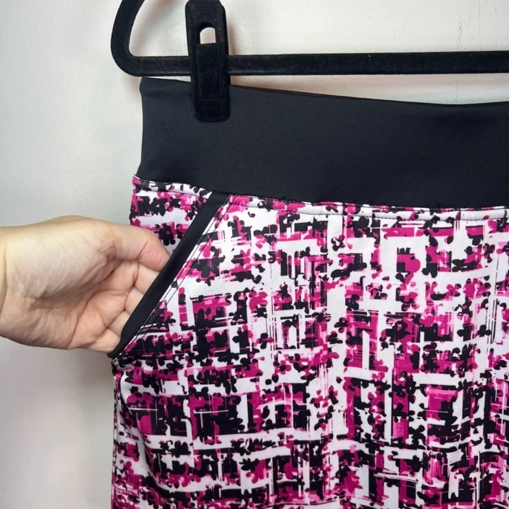 PGA Tour Golf Skort Skirt Black White Pink Geometric Pull On Pockets Mini Medium